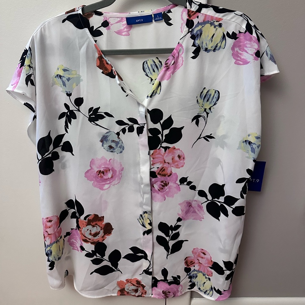 Apt. 9 Women's Floral Blouse - Pink, Black, White